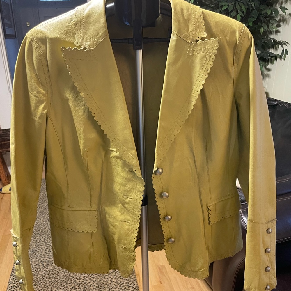 Women's Yellow Scalloped Leather Jacket
